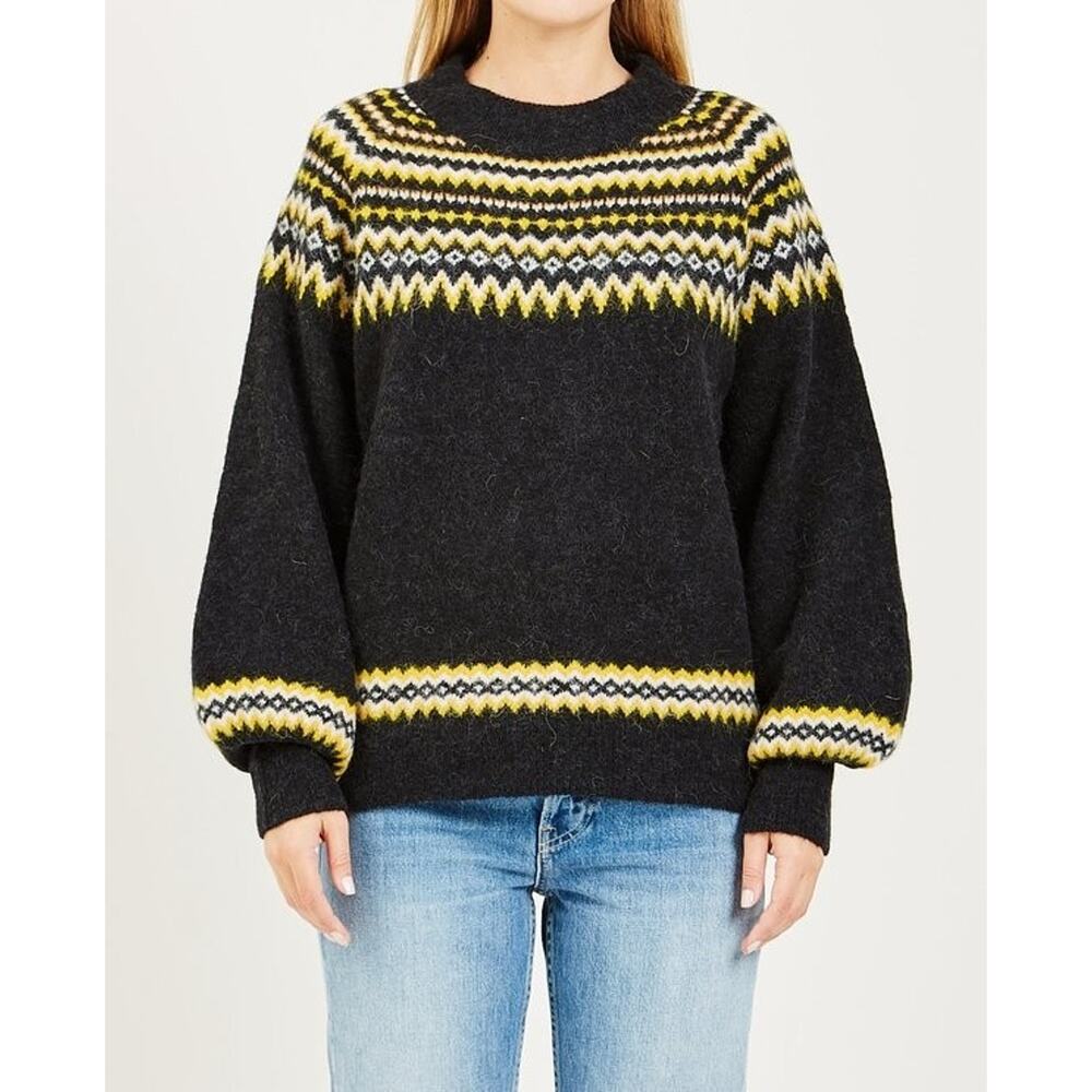 New Anthropologie Just Female Svan Knit Alpaca Wool Blend Sweater $173 Small Blk